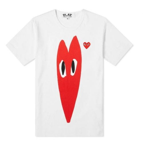 Comme des Garcons Play Stretch Heart T Shirt in White Tee UK SEIKK